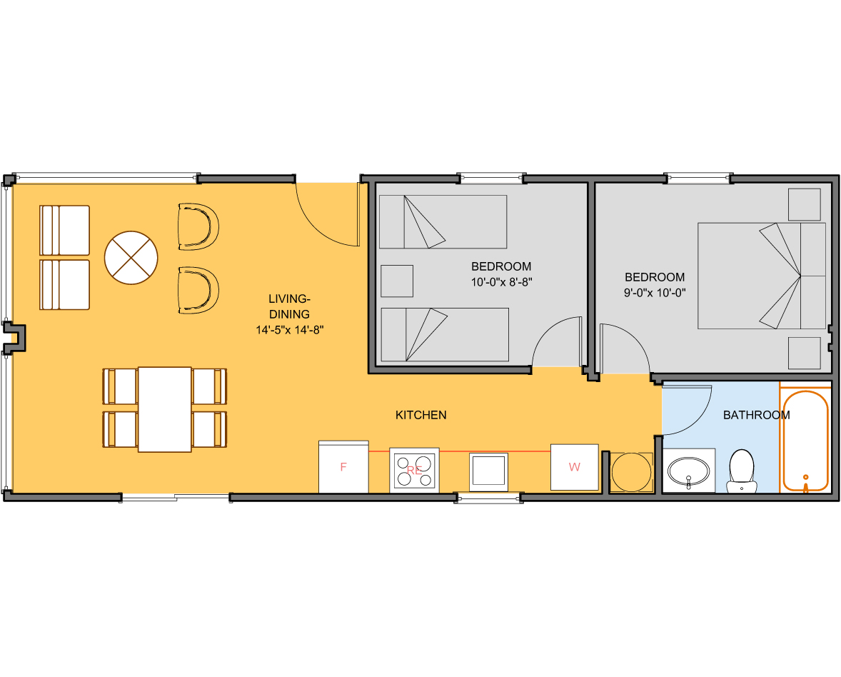 HS20E00 House Owl 640- 2 Bedrooms No closets